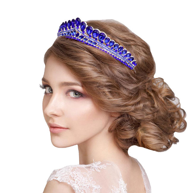 AB  Gold Teardrop Cluster Detailed Princess Tiara. Perfect for adding just the right amount of shimmer & shine, will add a touch of class, beauty and style to your wedding, prom, special events, embellished glass crystal to keep your hair sparkling all day & all night long.