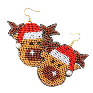 Seed Bead Santa Claus Hat Rudolph Earrings Christmas Earrings Statement Earrings, get into the Christmas spirit with these gorgeous handcrafted gingerbread man, will dangle on your earlobes & bring a smile to those who look at you. Perfect Gift December Birthdays, Christmas, Stocking Stuffers, Secret Santa, BFF, etc