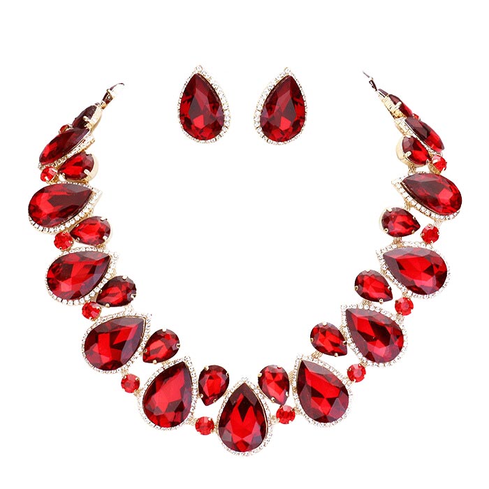 Siam Crystal Rhinestone Trim Teardrop Collar Evening Necklace. Get ready with these Cluster Evening Necklace, put on a pop of color to complete your ensemble. Perfect for adding just the right amount of shimmer & shine and a touch of class to special events. Perfect Birthday Gift, Anniversary Gift, Mother's Day Gift, Graduation Gift.