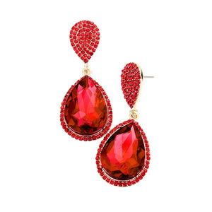 Siam Glass Crystal Teardrop Rhinestone Trim Evening Earrings, put on a pop of color to complete your ensemble. Beautifully crafted design adds a gorgeous glow to any outfit. Perfect jewelry gift to expand a woman's fashion wardrobe with a modern, on trend style. Perfect for Birthday Gift, Anniversary Gift, Mother's Day Gift, Graduation Gift, Valentine's Day Gift.