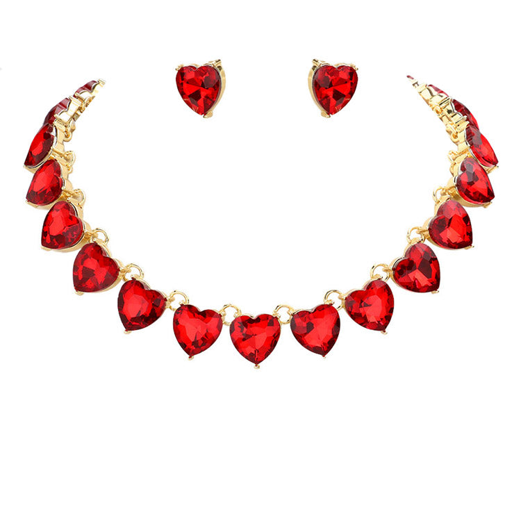 Siam Heart Stone Link Evening Necklace, put on a pop of color to complete your ensemble. Perfect for adding just the right amount of shimmer & shine and a touch of class to special events. Wear with different outfits to add perfect luxe and class with incomparable beauty. Perfectly lightweight for all-day wear. coordinate with any ensemble from business casual to everyday wear. Perfect Birthday Gift, Anniversary Gift, Mother's Day Gift, Valentine's Day Gift.