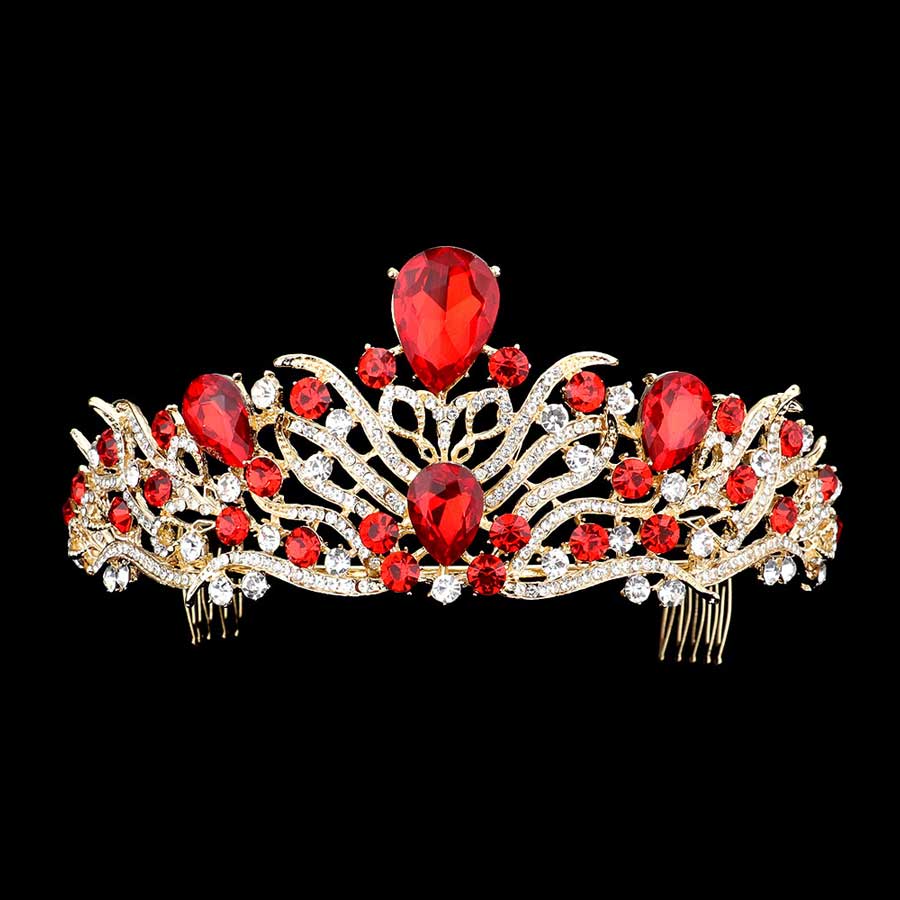 Siam Teardrop Stone Accented Princess Tiara, this princess tiara is a classic royal tiara made from gorgeous stone accented is the epitome of elegance. Exquisite design with beautiful color and brightness makes you more eye-catching in the crowd and will make you more charming and pretty without fail. 