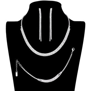 Silver 3PCS Rhinestone Crystal Fringe Necklace Jewelry Set. These gorgeous Rhinestone pieces will show your class on any special occasion. The elegance of these rhinestones goes unmatched, great for wearing at a party! Perfect for adding just the right amount of glamour and sophistication to important occasions. These classy fringe themed necklaces are perfect for parties, Weddings, and Evenings. Awesome gift for birthdays, anniversaries, Valentine’s Day, or any special occasion.