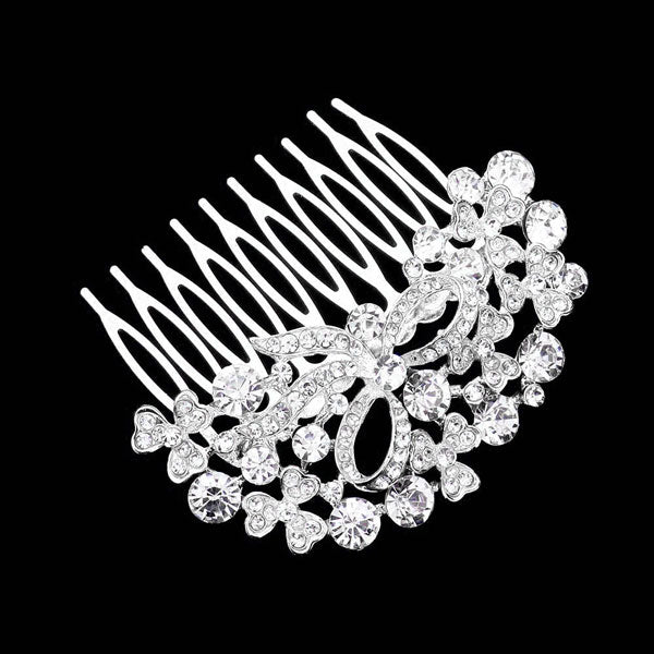 Silver Stone Embellished Bow Shamrock Hair Comb. Vintage Hair Piece with glossy rhinestone and elegant artificial pearls,makes your hair pretty exquisite and eye-catching, creating a subtle feminine accent for your bridal hairstyle• Hair Comb is a delicate head collection for wedding, engagement, party, festival and other occasion,will add atmosphere to your special time.