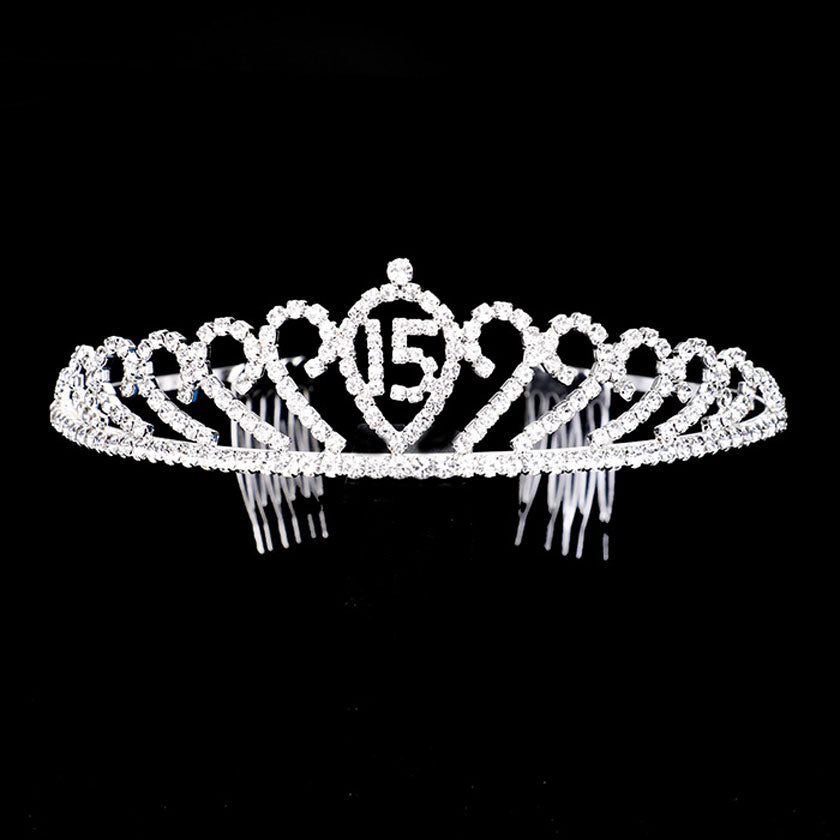 SIlver Sweet 15 Rhinestone Princess Tiara. The wedding tiara is a classic royal tiara made from gorgeous rhinestone is the epitome of elegance and bridal luxury and grace. Unique Hair Jewelry is suitable for any special occasions such as wedding engagement,prom,evening,etc.It's the most exquisite gift for the bride to be.It as the perfect complement will make your whole wedding dress look come to life.