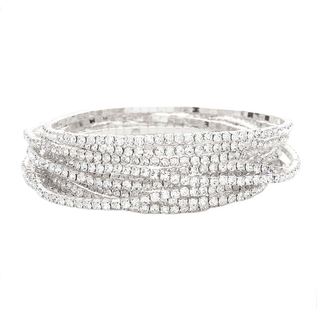 Silver 12Pcs Stackable Rhinestone Stretch Evening Bracelets, A stunning bracelet is sure to get you noticed and adds a gorgeous glow to any outfit. Perfect for a night out on the town or a black tie party, ideal for Special Occasion, Prom or an Evening out. Awesome gift for birthday, anniversary, or any special occasion.