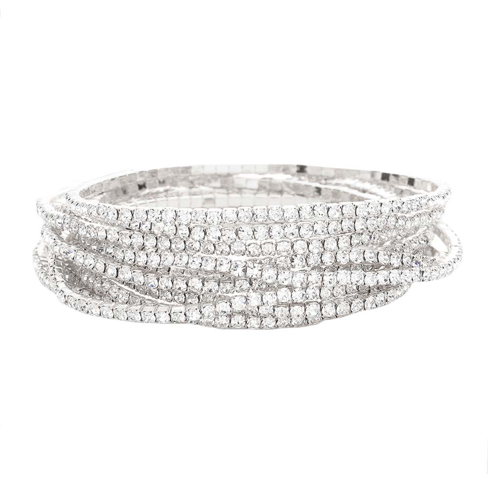 Silver 12Pcs Stackable Rhinestone Stretch Evening Bracelets, A stunning bracelet is sure to get you noticed and adds a gorgeous glow to any outfit. Perfect for a night out on the town or a black tie party, ideal for Special Occasion, Prom or an Evening out. Awesome gift for birthday, anniversary, or any special occasion.