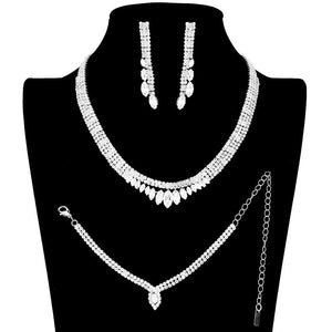 SIlver 3PCS CZ Marquise Accented Necklace Jewelry Set. Stunning jewellery sets suits any style and occasion wear over your favorite tops and dresses this season!  Adds the perfect accent to your wardrobe. A timeless treasure designed to accent the neckline adds a gorgeous stylish glow to any outfit style, jewelry that fits your lifestyle! This piece is versatile and goes with practically anything! Fabulous gift, ideal for your loved one or yourself.