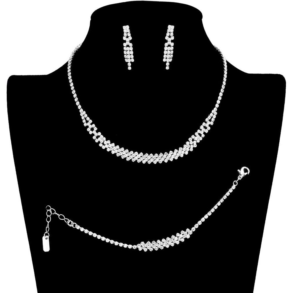 Gold 3PCS Rhinestone Crystal Pave Necklace Jewelry Set, these gorgeous rhinestone crystal jewelry sets will show your class on any special occasion. The elegance of this rhinestone crystal necklace goes unmatched, great for wearing at a party! Perfect for adding just the right amount of shimmer & shine and a touch of class everywhere. Stunning jewelry sets suits any style and occasion wear over your favorite tops and dresses this season!