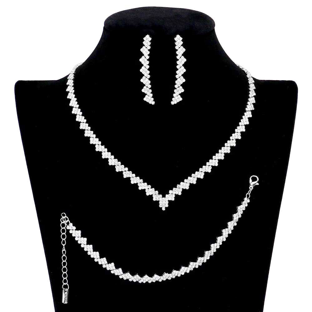SIlver 3PCS Rhinestone Pave Necklace Jewelry Set. These gorgeous rhinestone pieces will show your class in any special occasion. The elegance of these Stone goes unmatched, great for wearing at a party! . Perfect for adding just the right amount of glamour and sophistication to important occasions. These classy marquise necklaces are perfect for Party, Wedding and Evening. Awesome gift for birthday, Anniversary, Valentine’s Day or any special occasion.