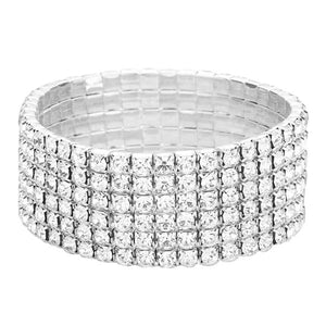 Silver 6 Line Rhinestone Stretch Bracelet. These rhinestone stretch bracelet adds a extra glow to your outfit. Pair these with tee and jeans and you are good to go. Jewelry that fits your lifestyle! It will be your new favorite go-to accessory. Perfect jewelry gift to expand a woman's fashion wardrobe with a classic, timeless style. Awesome gift for birthday, Anniversary, Valentine’s Day or any special occasion.