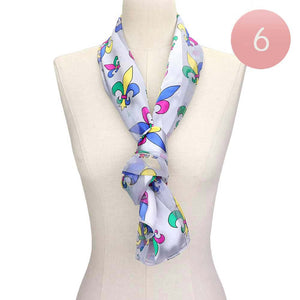 Silver 6PCS Silk Satin Mardi Gras Fleur de Lis Patterned Scarves, is beautifully designed with Fleur De Lis that will add a festive look and the color combination make you stand out. Wear these beautiful Mardi Gras-themed Scarves to get immediate compliments. Highlight your appearance and grasp everyone's eye at any place.