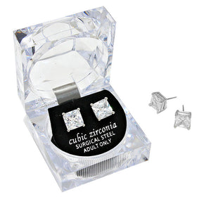 Silver 8 mm Square Crystal Cubic Zirconia CZ Stud Earrings with Clear Box. Look like the ultimate fashionista with these Earrings! Add something special to your outfit this Valentine! special It will be your new favorite accessory. Perfect Birthday Gift, Anniversary Gift, Mother's Day Gift, Graduation Gift, Valentine's Day Gift.