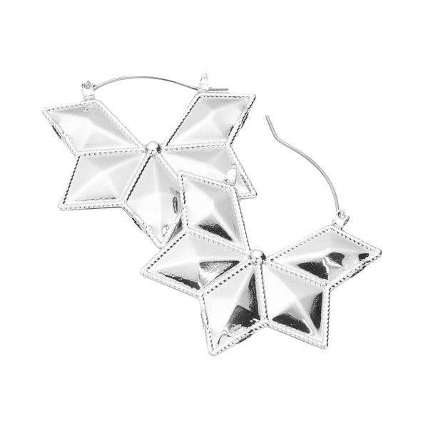 Silver Abstract Metal Pin Catch Detailed Earrings Star Texture Metal Earrings, adds beautiful glow & eye-catching style to any outfit, coordinate these earrings with any ensemble. Ideal for parties, special events, holidays. Perfect Gift for Birthdays, Anniversary, Mother's Day, Easter, Christmas, Valentines Day, Just Because