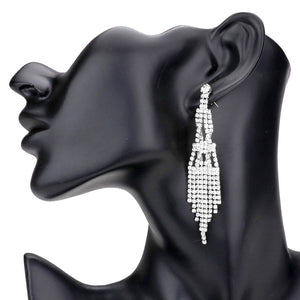 Silver Beautiful Rhinestone Pave Dangle Evening Earrings, completed the appearance of elegance and royalty to drag the attention of the crowd on special occasions. The beautifully crafted fringe design adds a gorgeous glow to any outfit to make you stand out and more confident. Perfect jewelry gift to expand a woman's fashion wardrobe with a modern, on-trend style. 