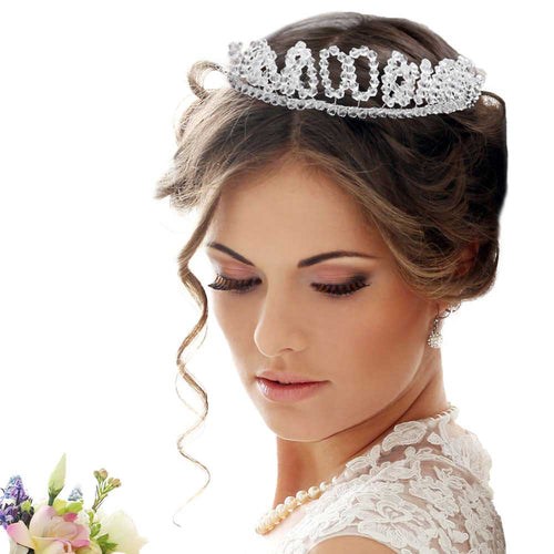 Bicone Beaded Bun Wrap Headpiece Necklace - Silver