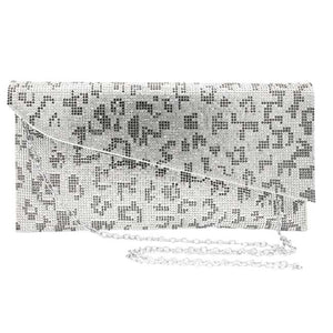 Silver Bling Leopard Patterned Evening Clutch Crossbody Bag, is the perfect choice to carry on the special occasion with your handy stuff. It is lightweight and easy to carry throughout the whole day. You'll look like the ultimate fashionista while carrying this Crossbody Evening Bag. This stunning Bling Leopard Patterned Clutch bag is perfect for weddings, parties, evenings, cocktail parties, wedding showers, receptions, proms, etc.