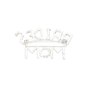 Silver Brides Mom Rhinestone Pin Brooch, let Mom stand out and feel special with this stylish pin brooch. Everyone will know who the proud mother is when wearing this stunner! The stunning brooch is embellished with rhinestones making up the words brides mom. This pin is sure to let moms feel even more special on their wedding day.