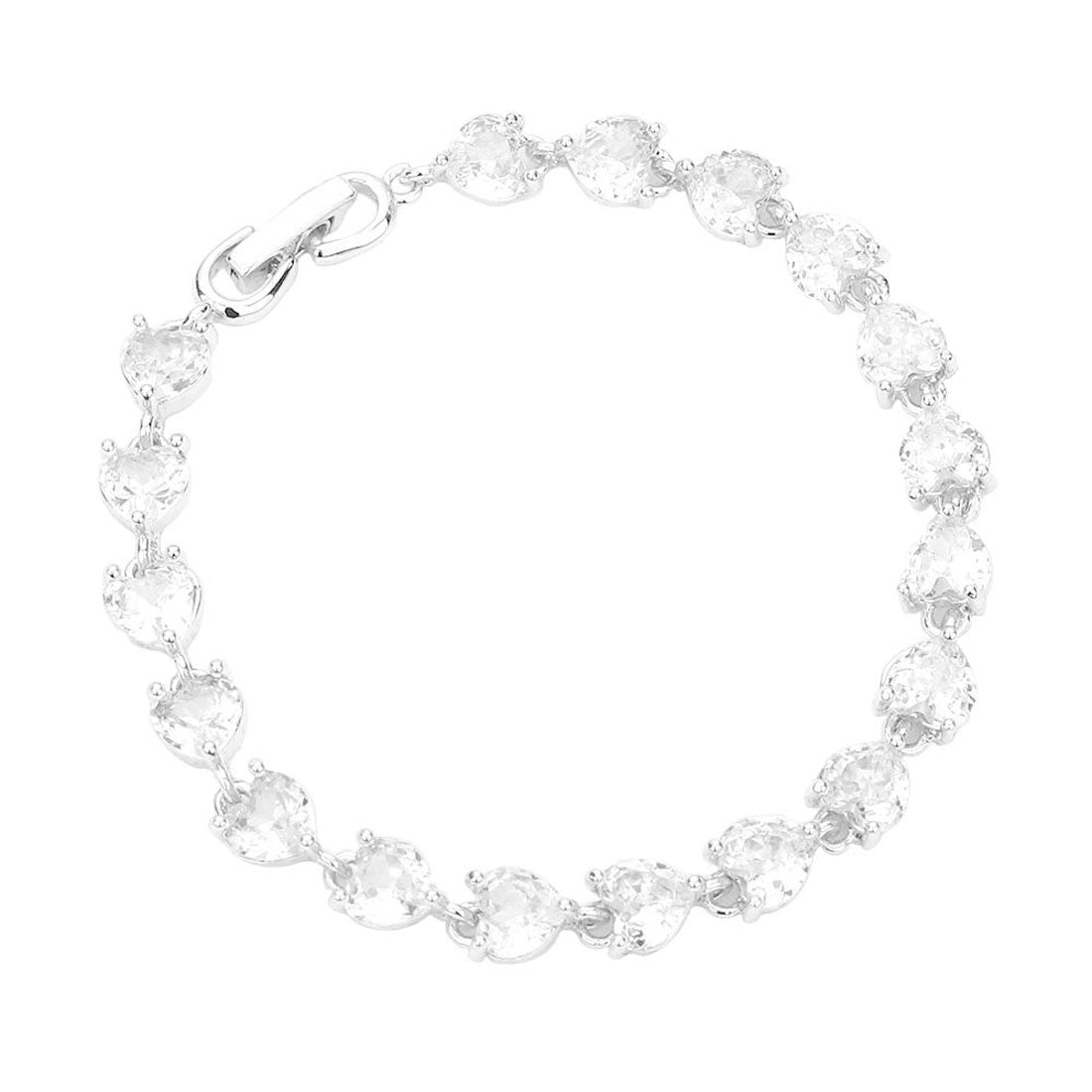 SIlver CZ Heart Link Evening Bracelet. These Metal bracelets are easy to put on, take off and so comfortable for daily wear. Pair these with tee and jeans and you are good to go. It will be your new favorite go-to accessory. Perfect Birthday gift, friendship day, Mother's Day, Graduation Gift.