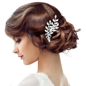Silver CZ Marquise Accented Leaf Hair Comb, Keep your hairstyle as glamorous as you are with this sparkling hair comb! Add  spectacular sparkle into your hair do. Perfect for adding just the right amount of shimmer & shine, will add a touch of class, beauty and style to your wedding, prom, special events, embellished glass crystal to keep your hair sparkling all day & all night long.