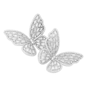 SIlver CZ Stone Butterfly Evening Earrings, will take your look up a notch, versatile enough for wearing straight through the week, perfectly lightweight for all-day wear, coordinate with any ensemble from business casual to everyday wear, the perfect addition to every outfit. Adds a touch of nature-inspired butterfly themed  beauty to your look.Gift someone or yourself these ultra-chic earrings.