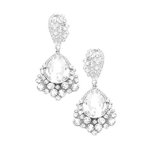 Silver Chunky Crystal Rhinestone Teardrop Bubble Evening Earrings, coordinate these earrings with any special outfit to draw the attention of the crowd on special occasions. Wear these evening earrings to show your unique yet attractive & beautiful choice on special days. These rhinestone earrings will dangle on your earlobes to show the perfect class and make others smile with joy.
