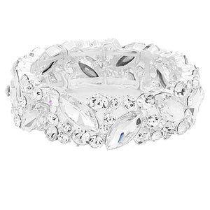 Silver Crystal Glass Marquise Evening Stretch Bracelet. This Crystal Evening Stretch Bracelet sparkles all around with it's surrounding, stretch bracelet that is easy to put on, take off and comfortable to wear. It looks modern and is just the right touch to set off. Perfect jewelry to enhance your look. Awesome gift for birthday, Anniversary, Valentine’s Day or any special occasion.