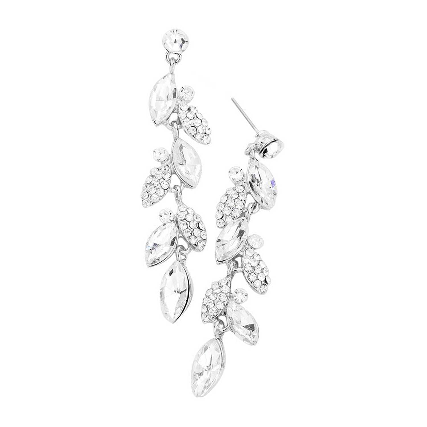 Silver Crystal Marquise Cluster Drop Evening Earrings. Look like the ultimate fashionista with these Earrings! Add something special to your outfit this Valentine! special It will be your new favorite accessory. Perfect Birthday Gift, Anniversary Gift, Mother's Day Gift, Graduation Gift, Valentine's Day Gift.