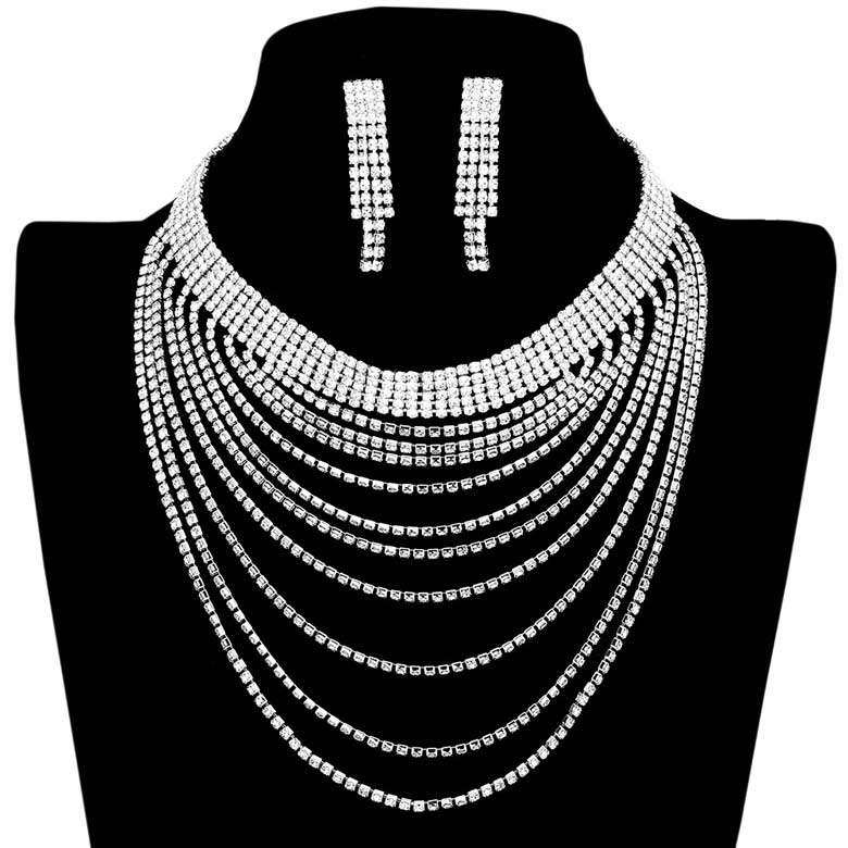 Silver Crystal Rhinestone Multi Layered Evening Choker Necklace, Get ready with this evening choker necklace and put on a pop of shine to complete your ensemble. These classy necklaces are perfect for parties, Weddings, and Evenings. Awesome gift for a birthday, Anniversary, Valentine’s Day, or any special occasion.