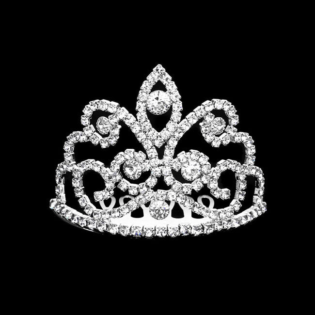 Silver Crystal Rhinestone Pave Princess Mini Tiara, this princess mini tiara is made of rhinestone crystal; Easy wear, sturdy and non-breakable headgear. The mini hair accessory is really beautiful, Pretty and lightweight. Makes You More Eye-catching at events and wherever you go, embellished glass crystal to keep your hair sparkling all day & all night long. Suitable for Wedding, Engagement, Birthday Party, Any Occasion You Want to Be More Charming.