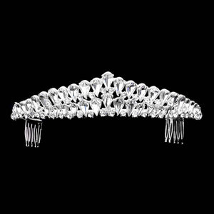 Silver Crystal Teardrop Cluster Pageant Queen Tiara, Perfect for adding just the right amount of shimmer & shine, will add a touch of class, beauty and style to your hair sparkling all day & all night long. 