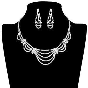 Silver Draped Rhinestone Necklace, is a stunning jewelry set that will sparkle all night long making you shine like a diamond on special occasions. Wear together or separate according to your event with different outfits to add perfect luxe and class with incomparable beauty. Simple sophistication makes a stand-out addition to your collection designed to accent the neckline and add a gorgeous stylish glow to any special outfit