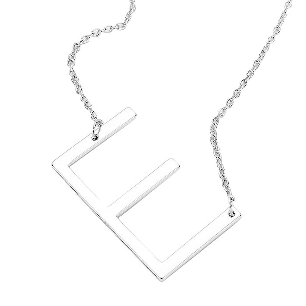 Silver E Monogram Metal Pendant Necklace. Beautifully crafted design adds a gorgeous glow to any outfit. Jewelry that fits your lifestyle! Perfect Birthday Gift, Anniversary Gift, Mother's Day Gift, Anniversary Gift, Graduation Gift, Prom Jewelry, Just Because Gift, Thank you Gift.
