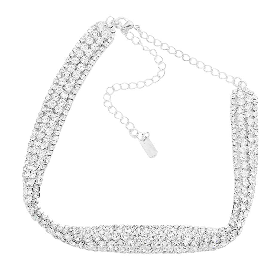 Silver Embellished Crystal Rhinestone Accented Choker Necklace, These gorgeous rhinestone jewelry sets will show your class on any special occasion. The elegance of this crystal jewelry set goes unmatched, great for wearing at a party! Perfect for adding just the right amount of shimmer & shine and a touch of class everywhere. Stunning jewelry set will sparkle all night long making you shine like a diamond.