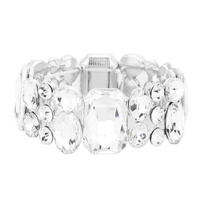 Silver Emerald Cut Crystal Accented Stretch Evening Bracelet, Get ready with these Stretch Bracelet, put on a pop of color to complete your ensemble. Perfect for adding just the right amount of shimmer & shine and a touch of class to special events. Perfect Birthday Gift, Anniversary Gift, Mother's Day Gift, Graduation Gift.