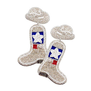 Silver Felt Back Cowboy Boots Beaded Dangle Earrings, fun Style earrings for women will add a touch of fashion and fun to any wardrobe and add a fashion statement to any outfit. Perfect gifts for weddings, Prom, birthdays, Mother’s Day, Christmas, anniversaries, holidays, Mardi Gras, Valentine’s Day, or any occasion.