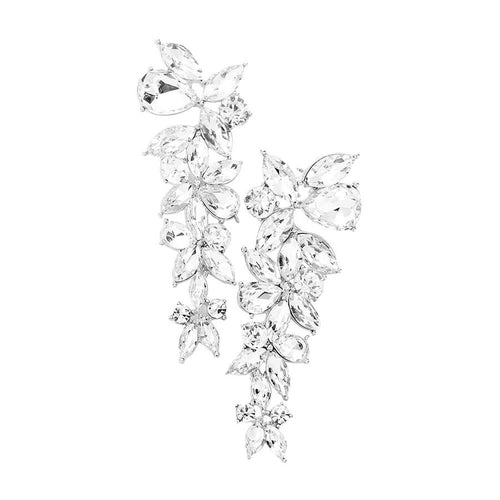 Floral Multi Stone Evening Earrings - Silver