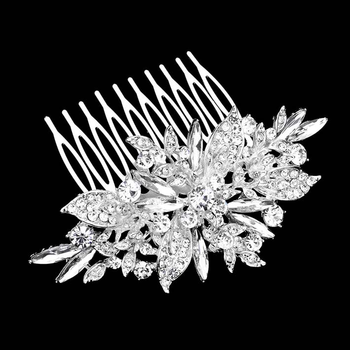 Silver Flower Stone Cluster Embellished Hair Comb, amps up your hairstyle with a glamorous look as you are with this flower stone cluster hair comb! Add spectacular sparkle into your hair that brightens your moments with joy. Perfect for adding just the right amount of shimmer & shine. It will add a touch of class, beauty, and style to your wedding, prom, and special events.