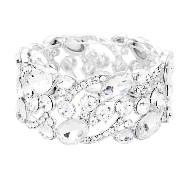 Silver Glass Crystal Oval Butterfly Stretch Evening Bracelets. These gorgeous stone pieces will show your class in any special occasion. The elegance of these Stone goes unmatched, great for wearing at a party! Perfect jewelry to enhance your look. Awesome gift for birthday, Anniversary, Valentine‚Äôs Day or any special occasion.