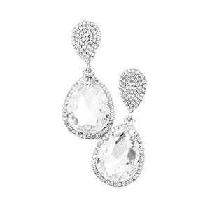 Silver Glass Crystal Teardrop Rhinestone Trim Evening Earrings, put on a pop of color to complete your ensemble. Beautifully crafted design adds a gorgeous glow to any outfit. Perfect jewelry gift to expand a woman's fashion wardrobe with a modern, on trend style. Perfect for Birthday Gift, Anniversary Gift, Mother's Day Gift, Graduation Gift, Valentine's Day Gift.