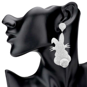 Silver Glittered Resin Easter Bunny Pom Pom Tail Dangle Earrings, perfect for the festive season, embrace the Easter spirit with these cute pom pom tail earrings, these adorable dainty gift earrings are bound to cause a smile or two. Surprise your loved ones on this Easter Sunday occasion, great gift idea for Wife, Mom, or your Loving One.