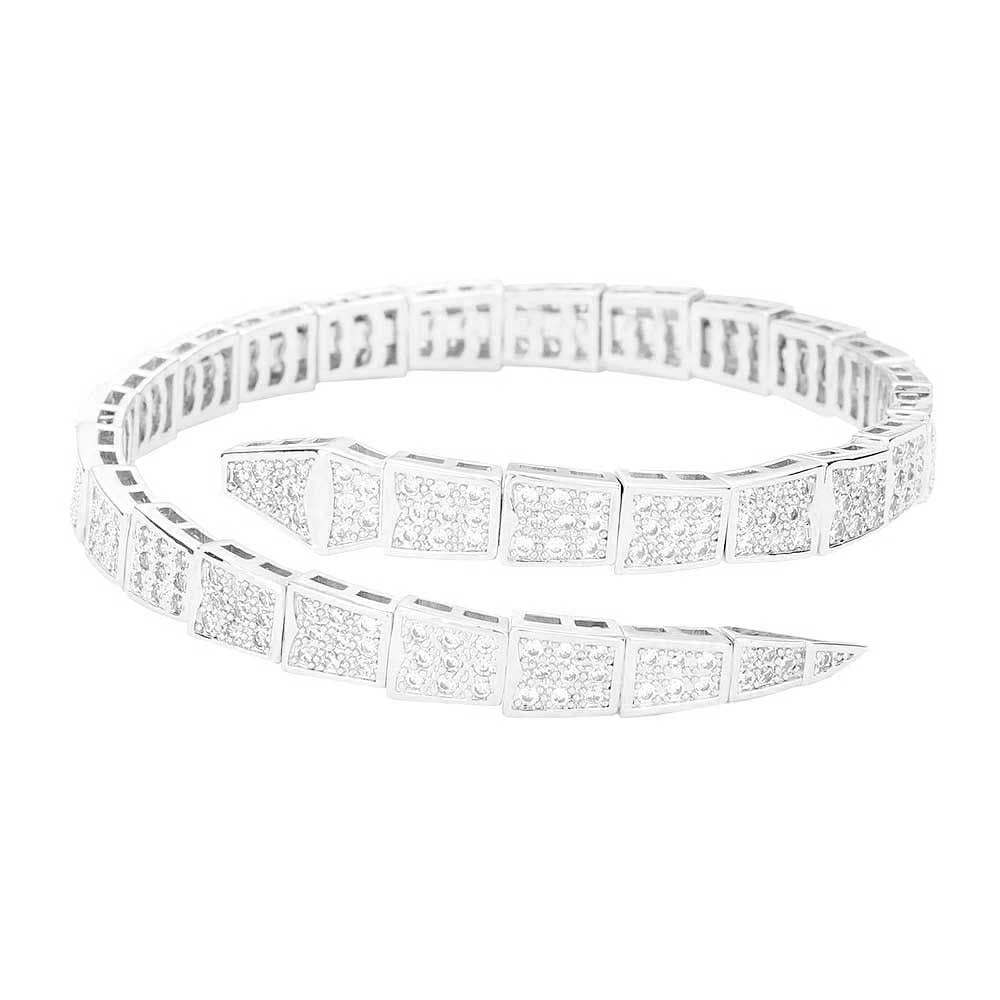 Silver Gold Plated CZ Pave Snake Head Bracelet. These gorgeous Snake Head Bracelet will show your class in any occasion. Eye-catching sparkle, sophisticated look you have been craving for! Fabulous fashion and sleek style adds a pop of pretty color to your attire, coordinate with any ensemble. Awesome gift for birthday, Anniversary, Valentine’s Day.