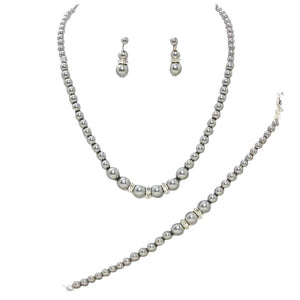 Silver Gray 3 Piece Pearl Necklaces, These Necklace jewelry sets are Elegant. Beautifully crafted design adds a gorgeous glow to any outfit. Get ready with these Pearl Necklace and a bright Bracelet. Suitable for wear Party, Wedding, Date Night or any special events. Perfect Birthday Gift, Anniversary Gift, Thank you Gift or any special occasion.