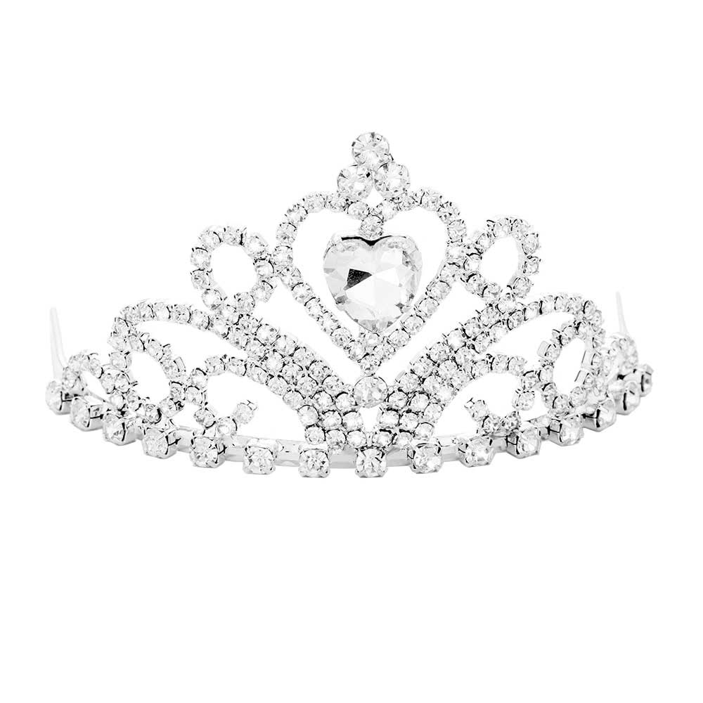 Silver Heart Crystal Rhinestone Princess Mini Tiara, this tiara features precious crystal rhinestone and an artistic design. Perfect for adding just the right amount of shimmer & shine, will add a touch of class, beauty and style to your special events. Suitable for Wedding, Engagement, Prom, Dinner Party, Birthday Party, Any Occasion You Want to Be More Charming.