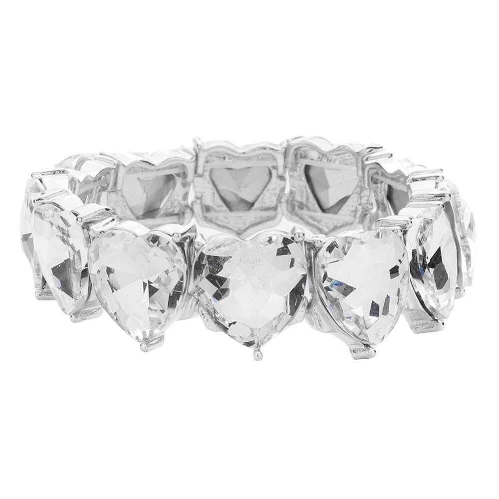 Silver Heart Stone Stretch Evening Bracelet, Get ready with this stone stretchable Bracelet and put on a pop of color to complete your ensemble. Perfect for adding just the right amount of shimmer & shine and a touch of class to special events. Wear with different outfits to add perfect luxe and class with incomparable beauty. Just what you need to update in your wardrobe. 