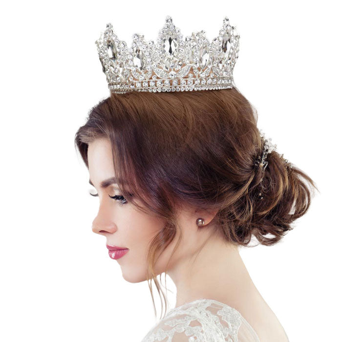Gold Marquise Accented Pageant Stone Crown Tiara, this tiara features precious stones and an artistic design. Makes You More Eye-catching in the Crowd. Perfect for adding just the right amount of shimmer & shine, will add a touch of class, beauty and style to your wedding. Suitable for Wedding, Engagement, Prom, Dinner Party, Birthday Party, Any Occasion You Want to Be More Charming.