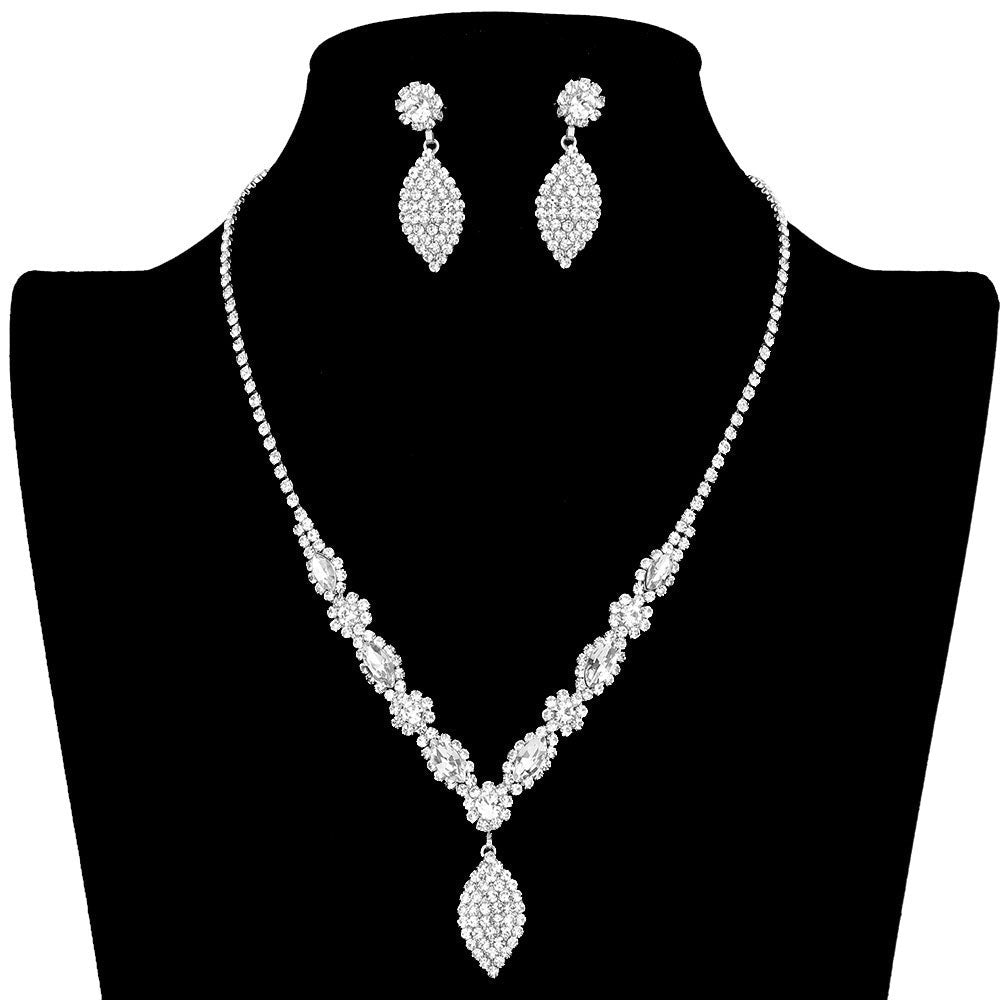 Silver Marquise Accented Rhinestone Necklace, stunning jewelry set will sparkle all night long making you shine out like a diamond. simple sophistication makes a standout addition to your collection designed to accent the neckline adds a gorgeous stylish glow to any outfit style, jewelry that fits your lifestyle! Perfect Birthday Gift, Valentine's Day Gift, Anniversary Gift, Mother's Day Gift, Just Because Gift.