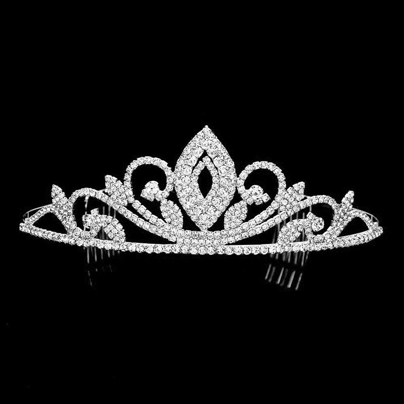 Silver Marquise Accented Rhinestone Princess Tiara. Perfect for adding just the right amount of shimmer & shine, will add a touch of class, beauty and style to your wedding, prom, special events, embellished glass to keep your hair sparkling all day & all night long. Perfect Birthday Gift, Anniversary Gift, Mother's Day Gift, Graduation Gift.