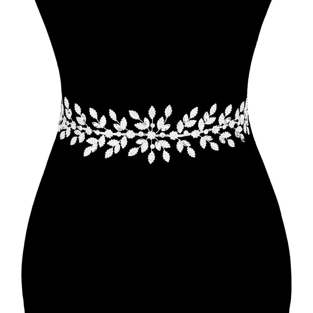 Marquise Crystal Floral Rhinestone Wedding Belt Headband Silver Pink