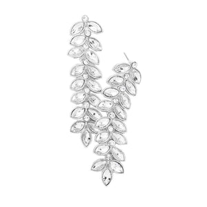 Silver Marquise Crystal Leaf Vine Drop Evening Earringsc. Get ready with these bright earrings, put on a pop of color to complete your ensemble. Perfect for adding just the right amount of shimmer & shine and a touch of class to special events. Perfect Birthday Gift, Anniversary Gift, Mother's Day Gift, Graduation Gift.